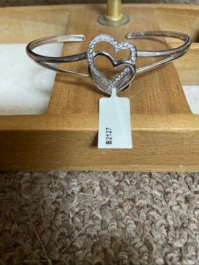 Silver Heart Double-Open Cuff Bracelet #7